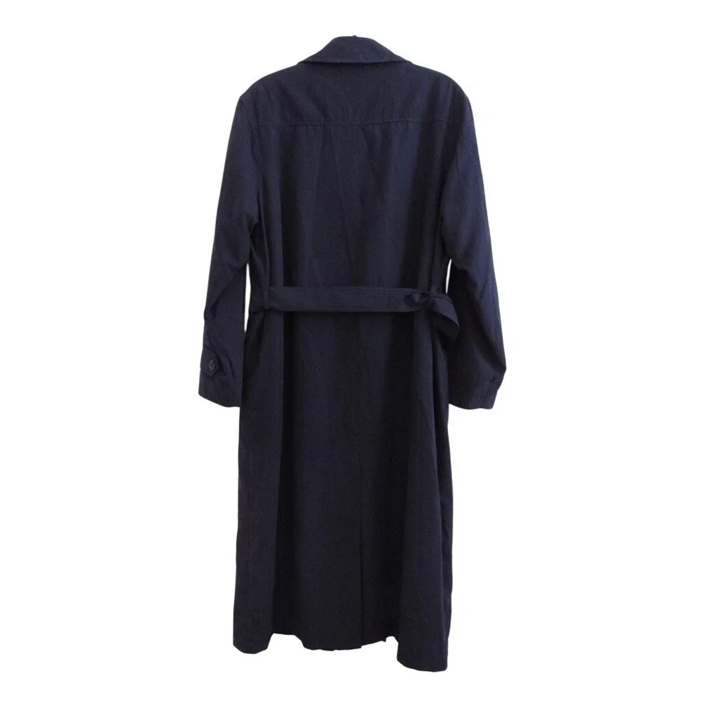 London Fog Trench Rain Coat Women 12 Navy Blue Belted Zip out Liner Long Classic - Picture 4 of 8